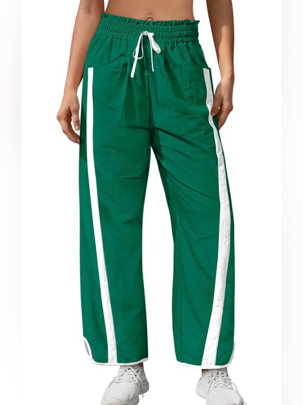 Women’s Barrel Green Wide-Leg Track Pants with White Trim